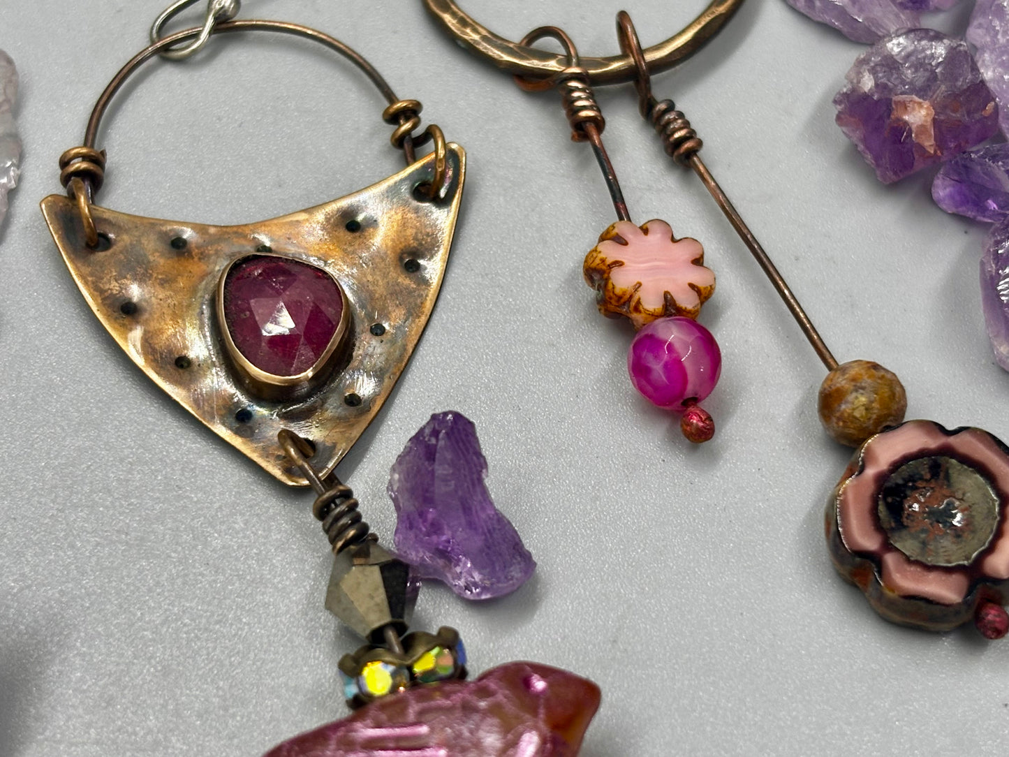 Asymmetrical Pink Birdie Beaded Earrings