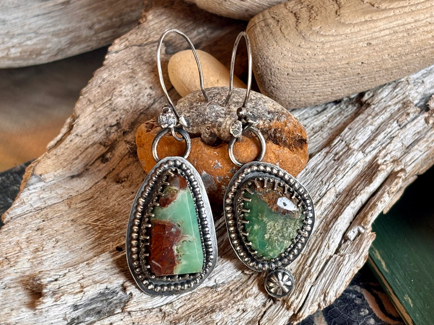 Sterling Silver & Chrysoprase Earrings