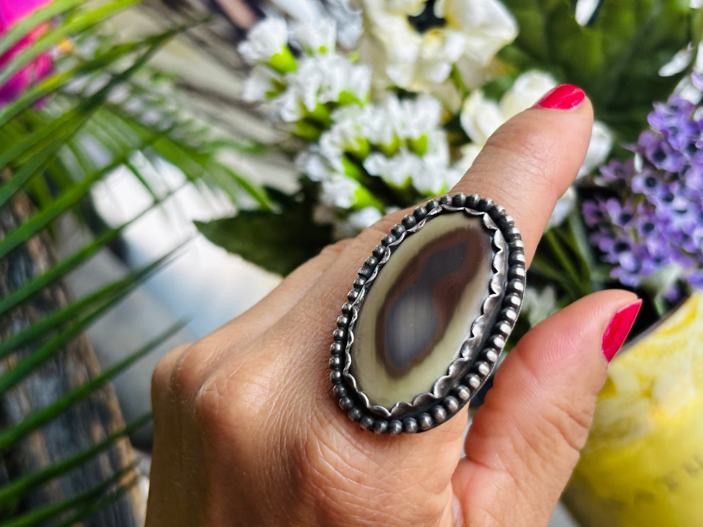 Sterling Silver Imperial Jasper Adjustable Ring