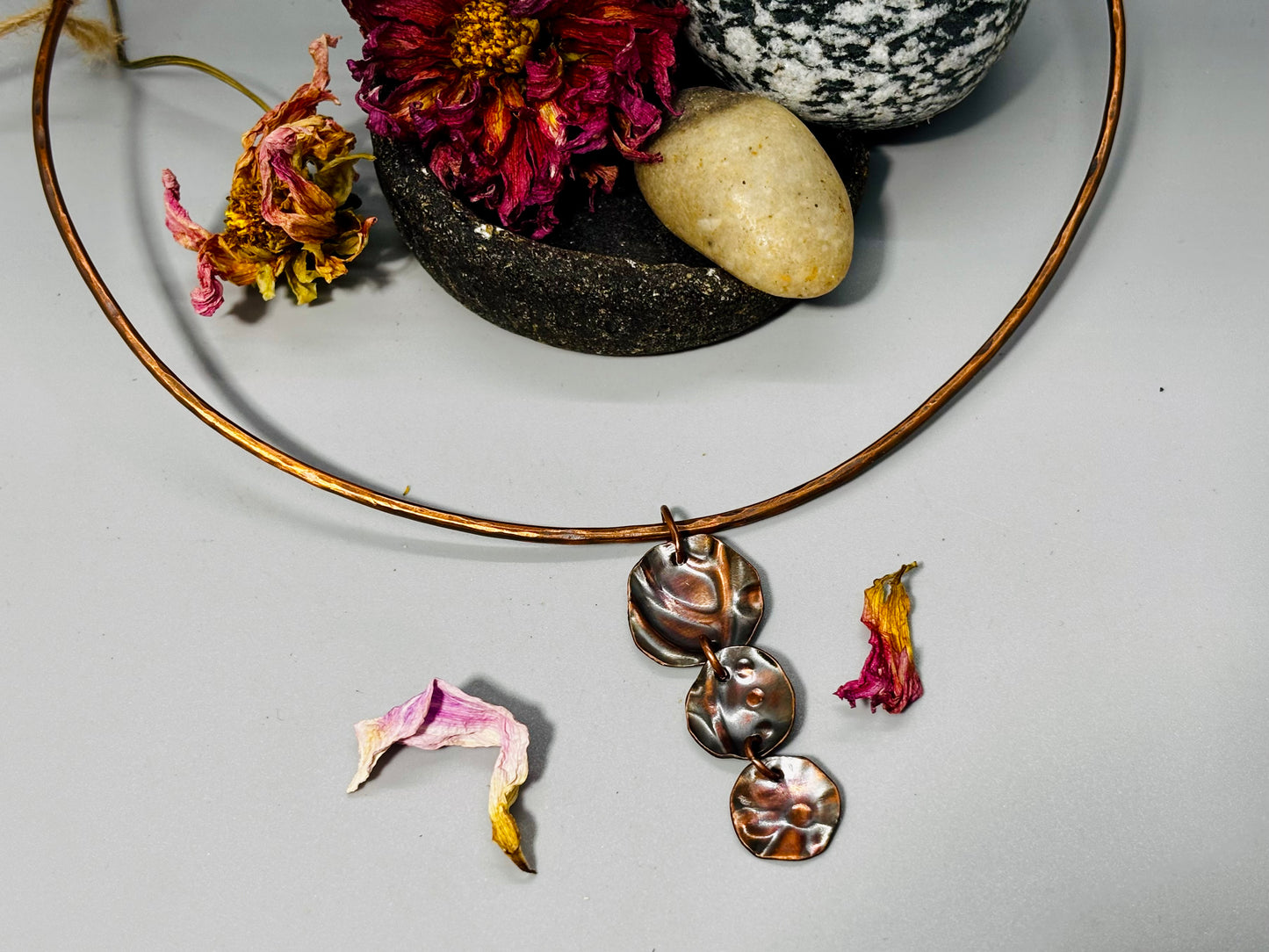 Dainty Copper Stamped Disk Choker A