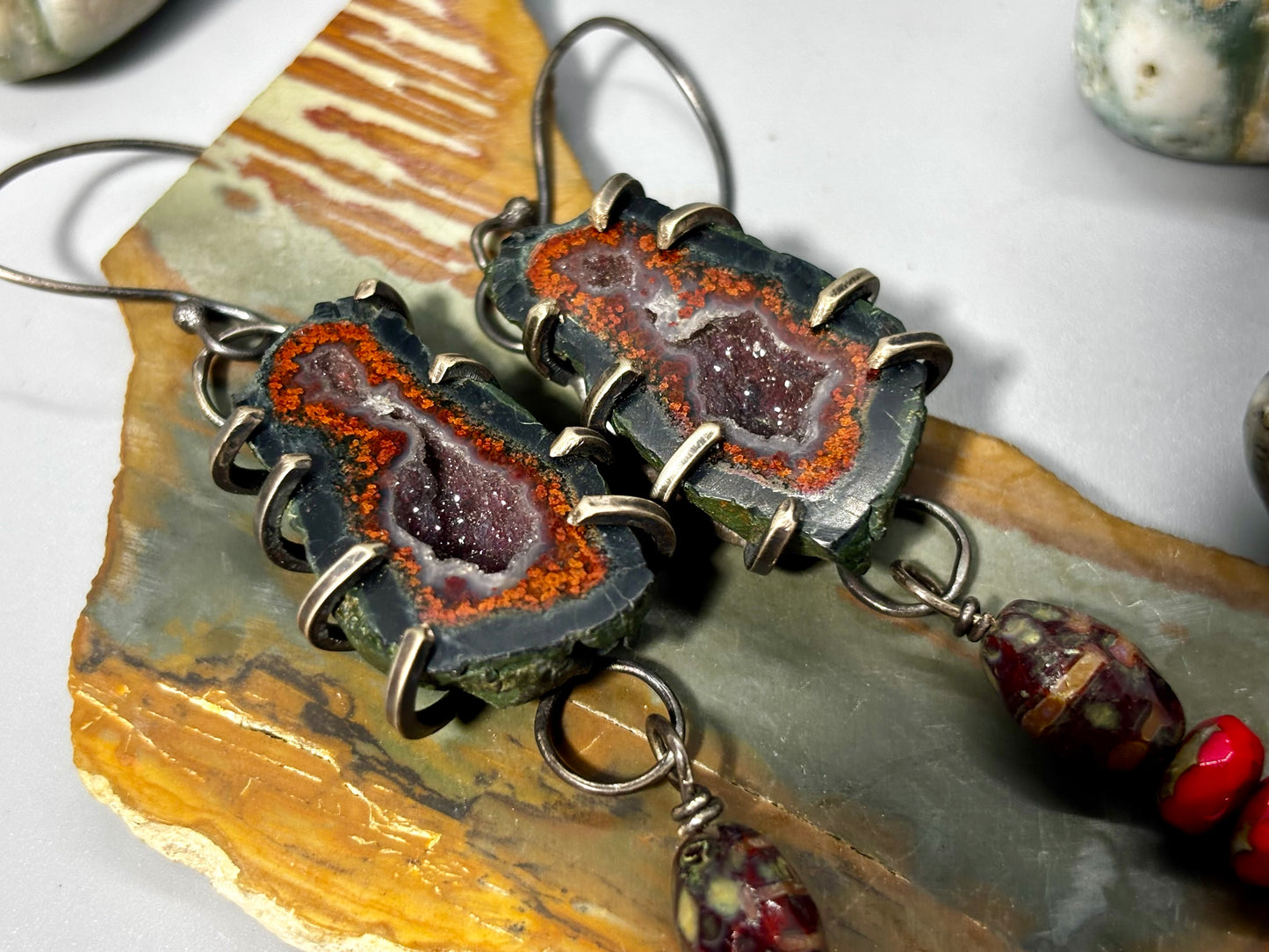 Tabasco Geode Sterling Silver Czech Glass Earrings