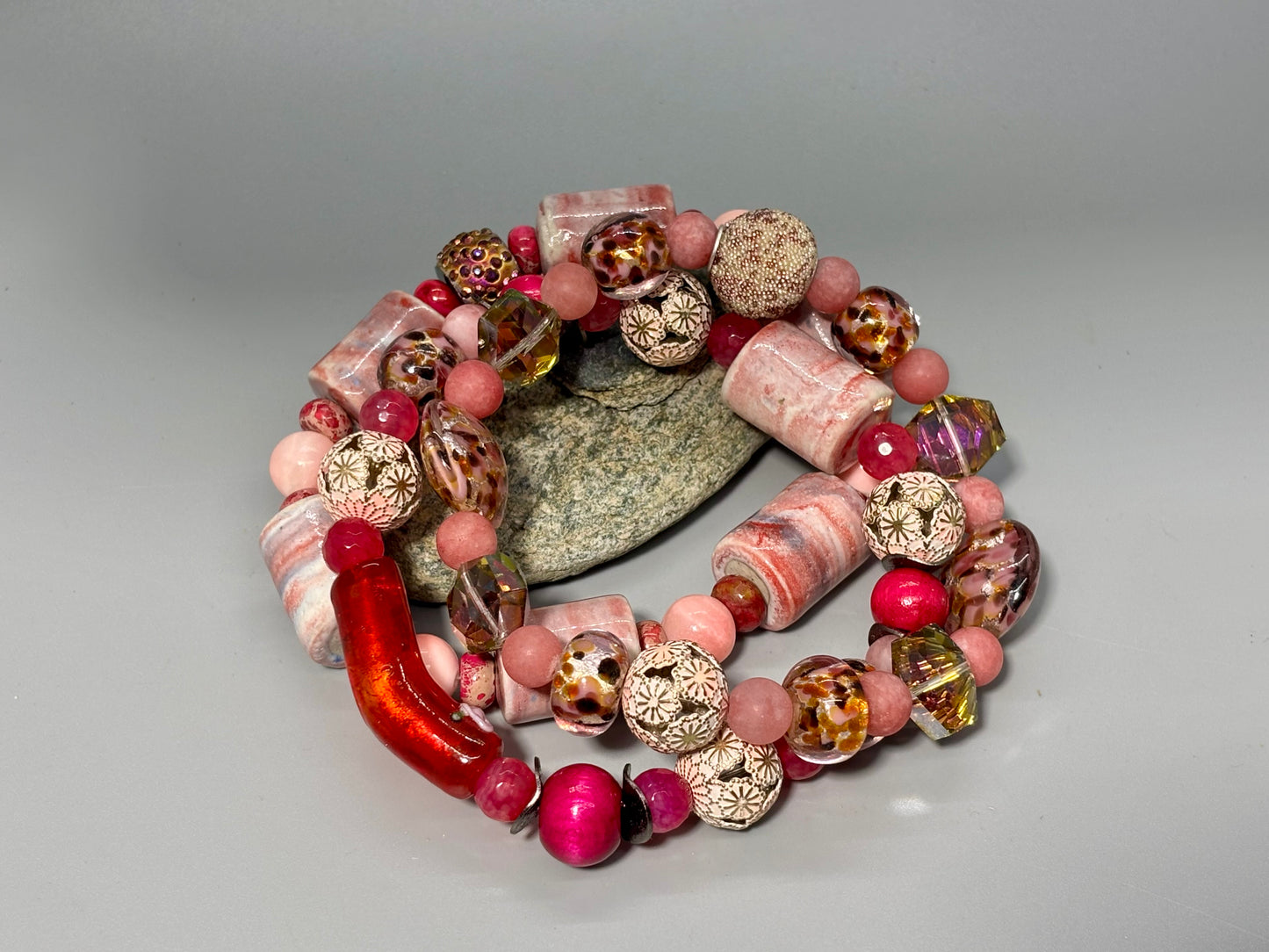 Boho Pink Party Stretch Bracelet Set