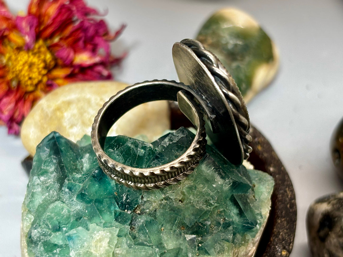 Sterling Silver Hubei Turquoise adjustable Ring # G