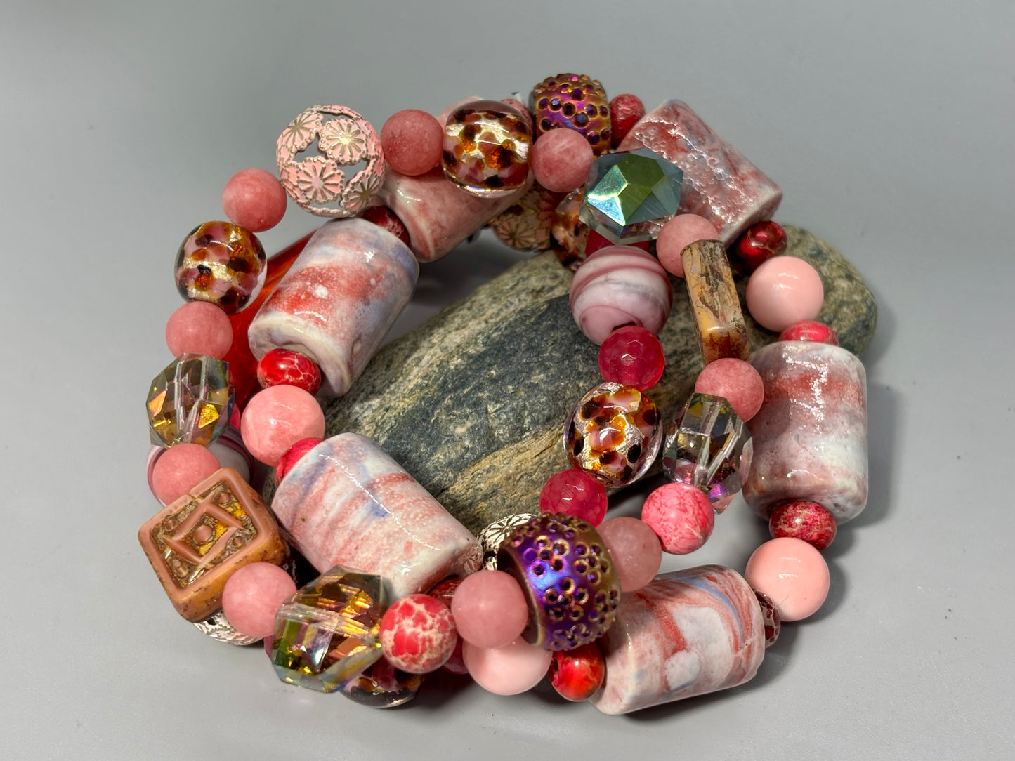 Boho Pink Princess Stretch Bracelets Set