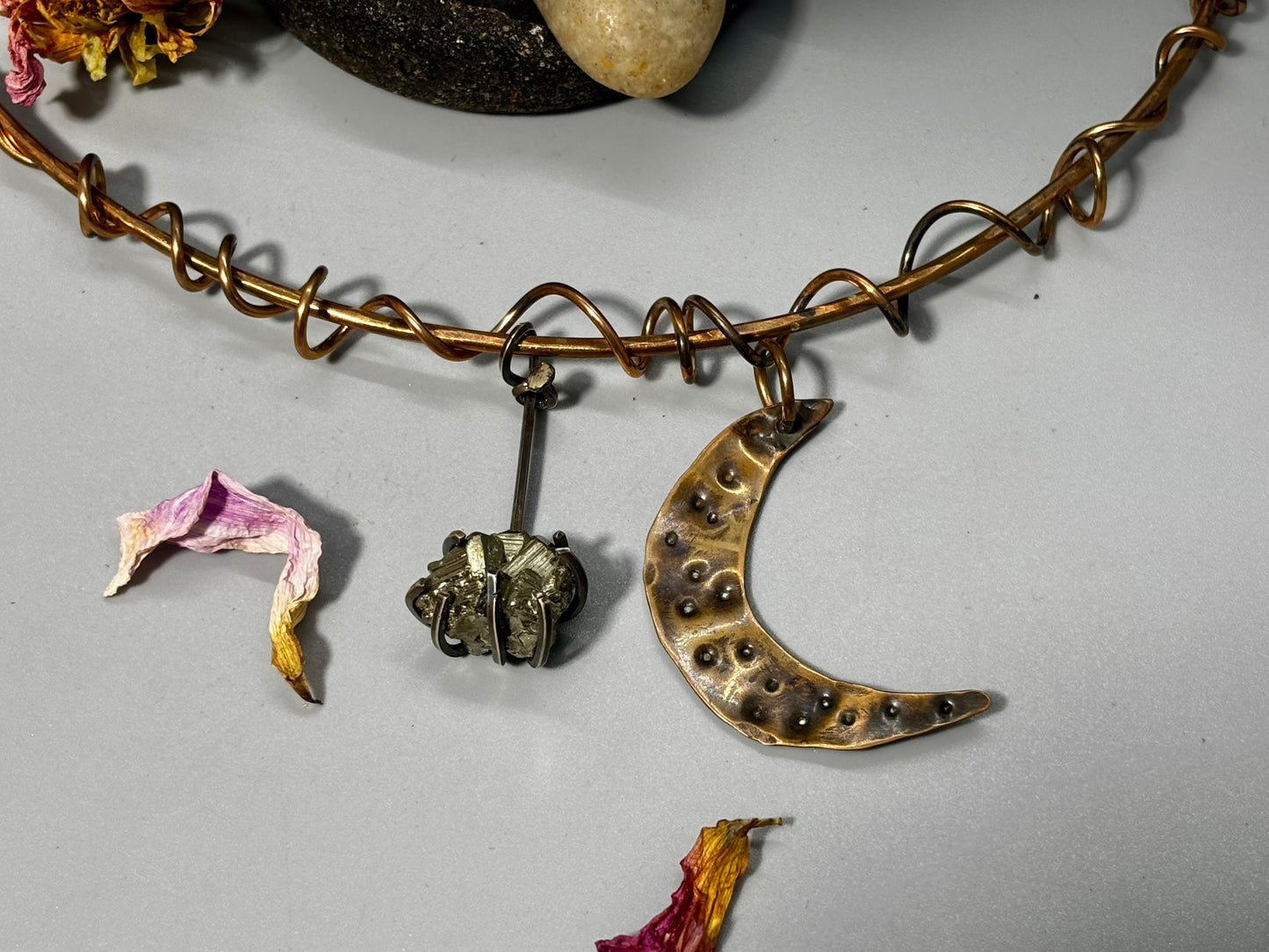 Crescent Moon Pyrite Choker Necklace