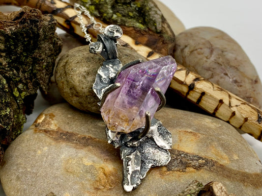Sterling Silver Amethyst Crystal Treasure Necklace # 6