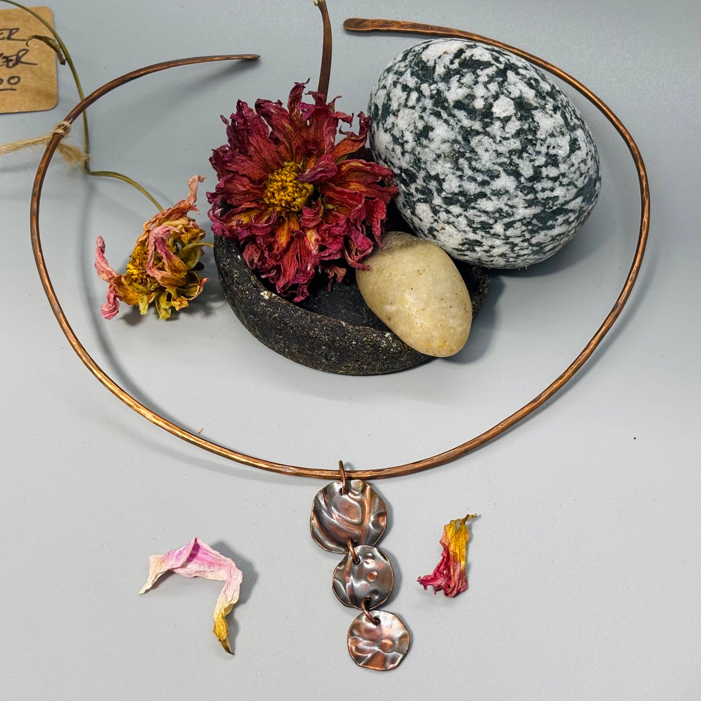 Dainty Copper Stamped Disk Choker A