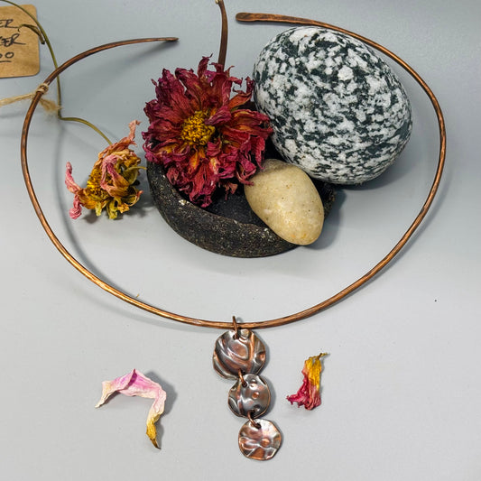 Dainty Copper Stamped Disk Choker A