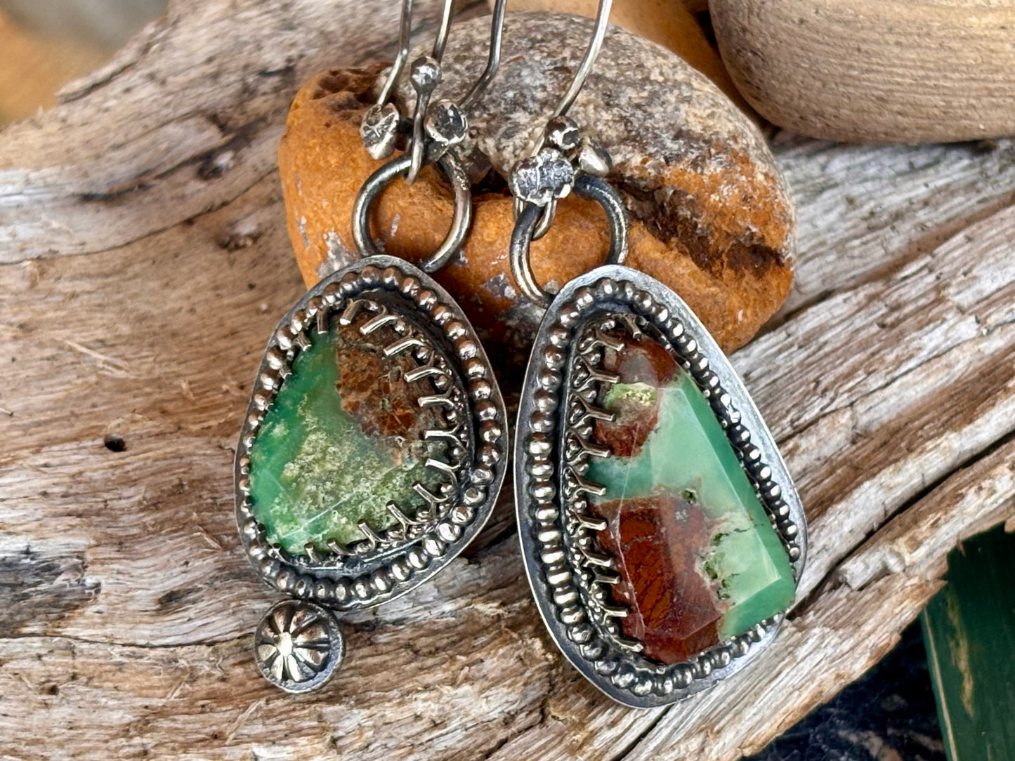 Sterling Silver & Chrysoprase Earrings