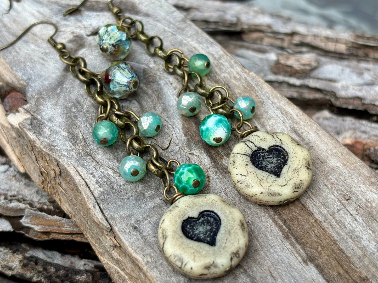 Mint Green Heart Beaded Earrings