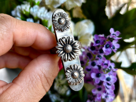 Sterling Silver Sunflower Hollow Box Form Shaker Adjustable Ring