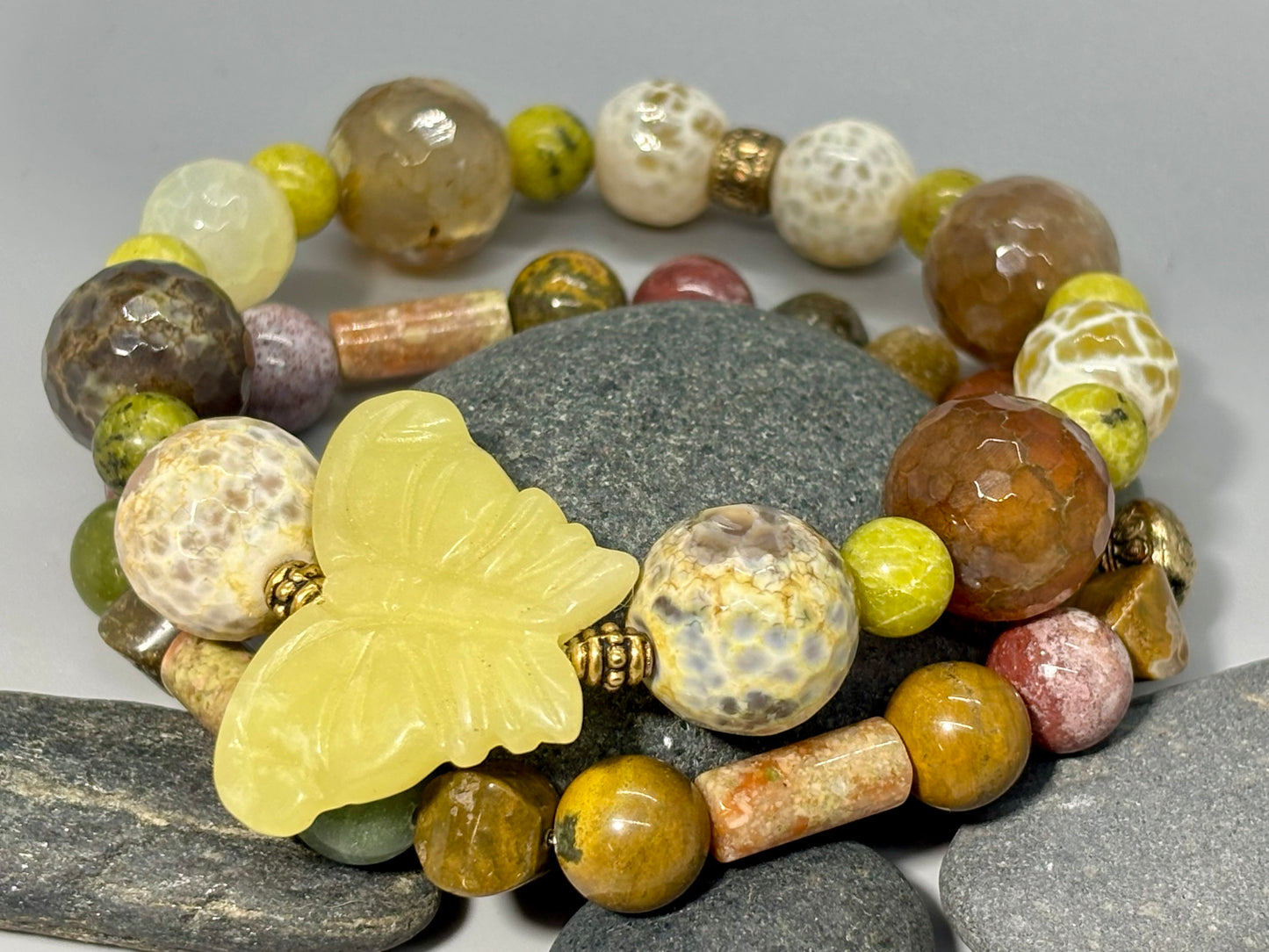 Boho Jasper Jade Agate Stretch Bracelet Set