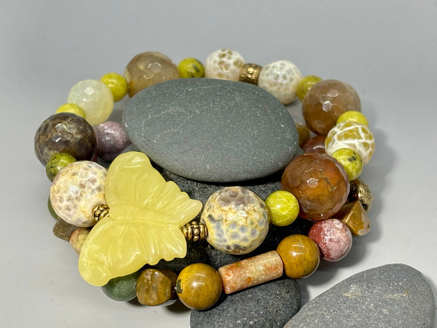 Boho Jasper Jade Agate Stretch Bracelet Set