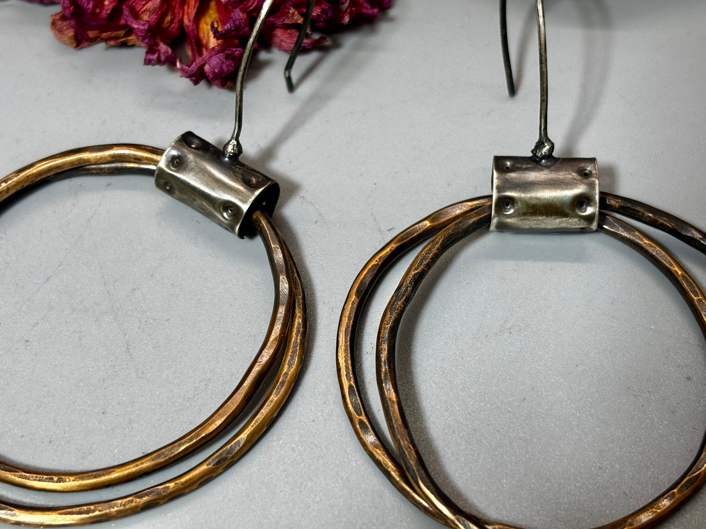 Bronze and Silver Double Hoop Earrings