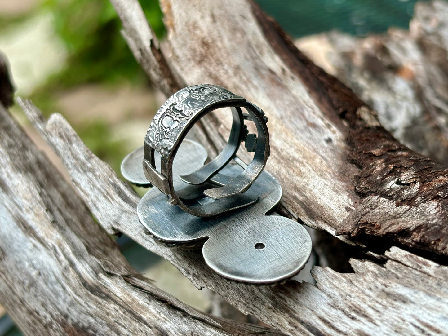 Sterling Silver Bamboo Mountain Turquoise Rutile Quartz Adjustable Ring