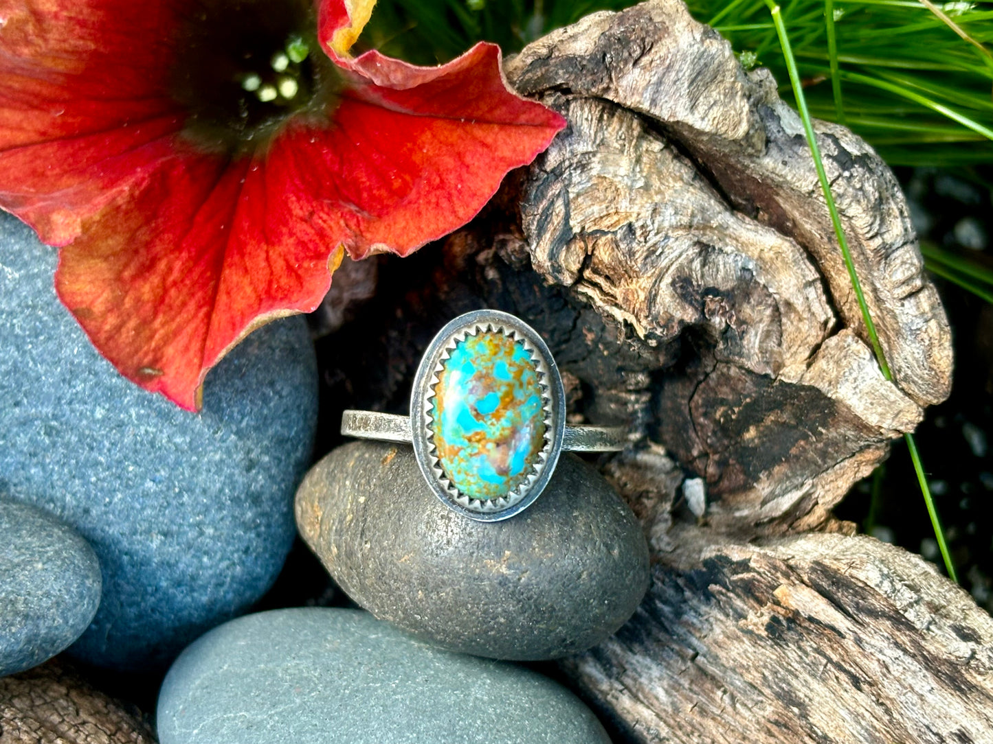 Turquoise Mountain Sterling Stacker Ring (1 piece) Sz. 8