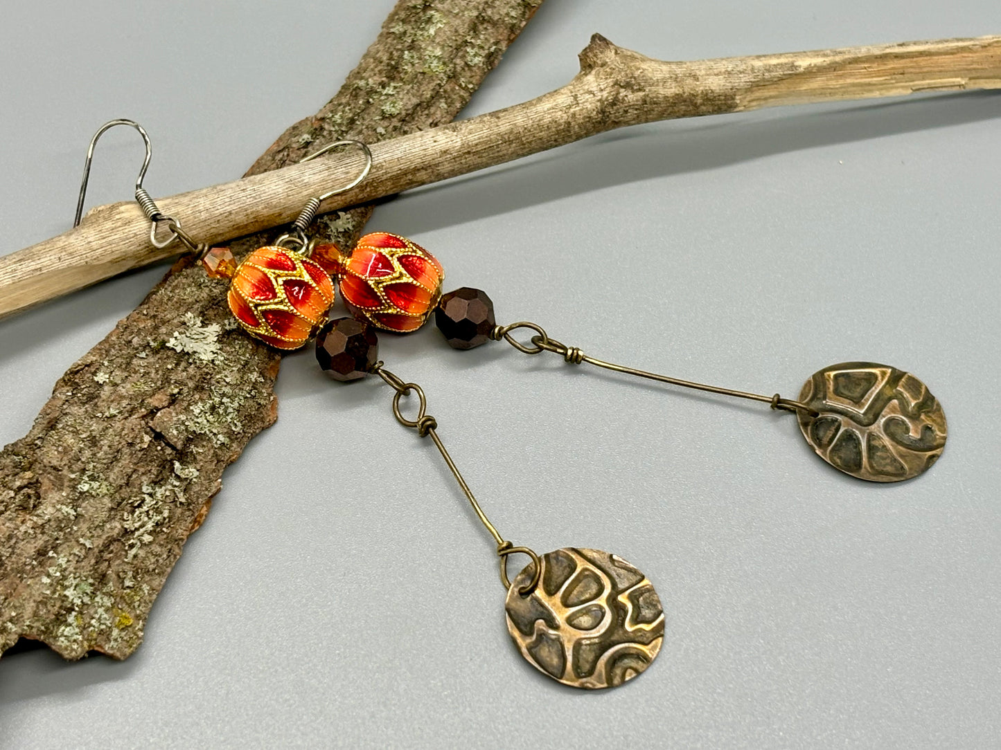 Orange Cloisonné Dangle Earrings