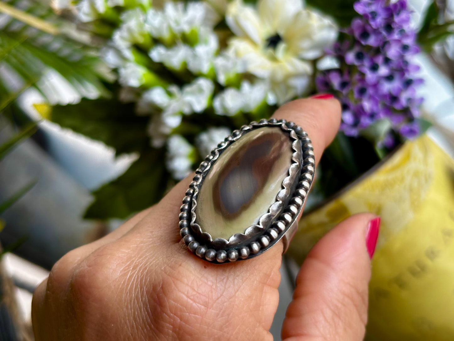 Sterling Silver Imperial Jasper Adjustable Ring