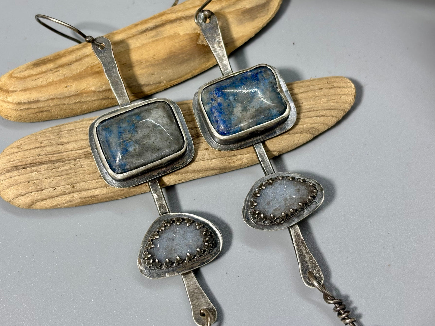 Sterling Silver Lapis Druzy Dangle Earrings