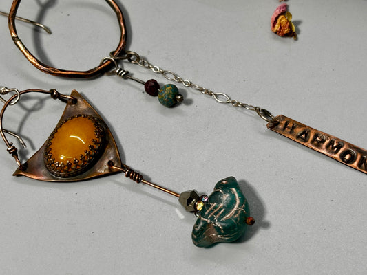 Yellow Jade Green AsymmetricalBirdie Earrings