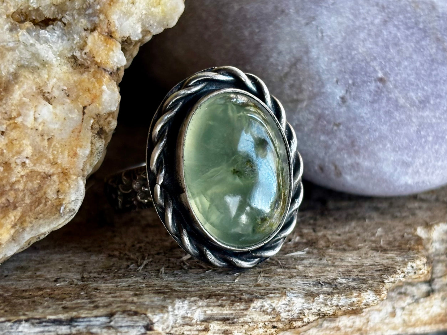 Sterling Silver Prehnite Adjustable Ring