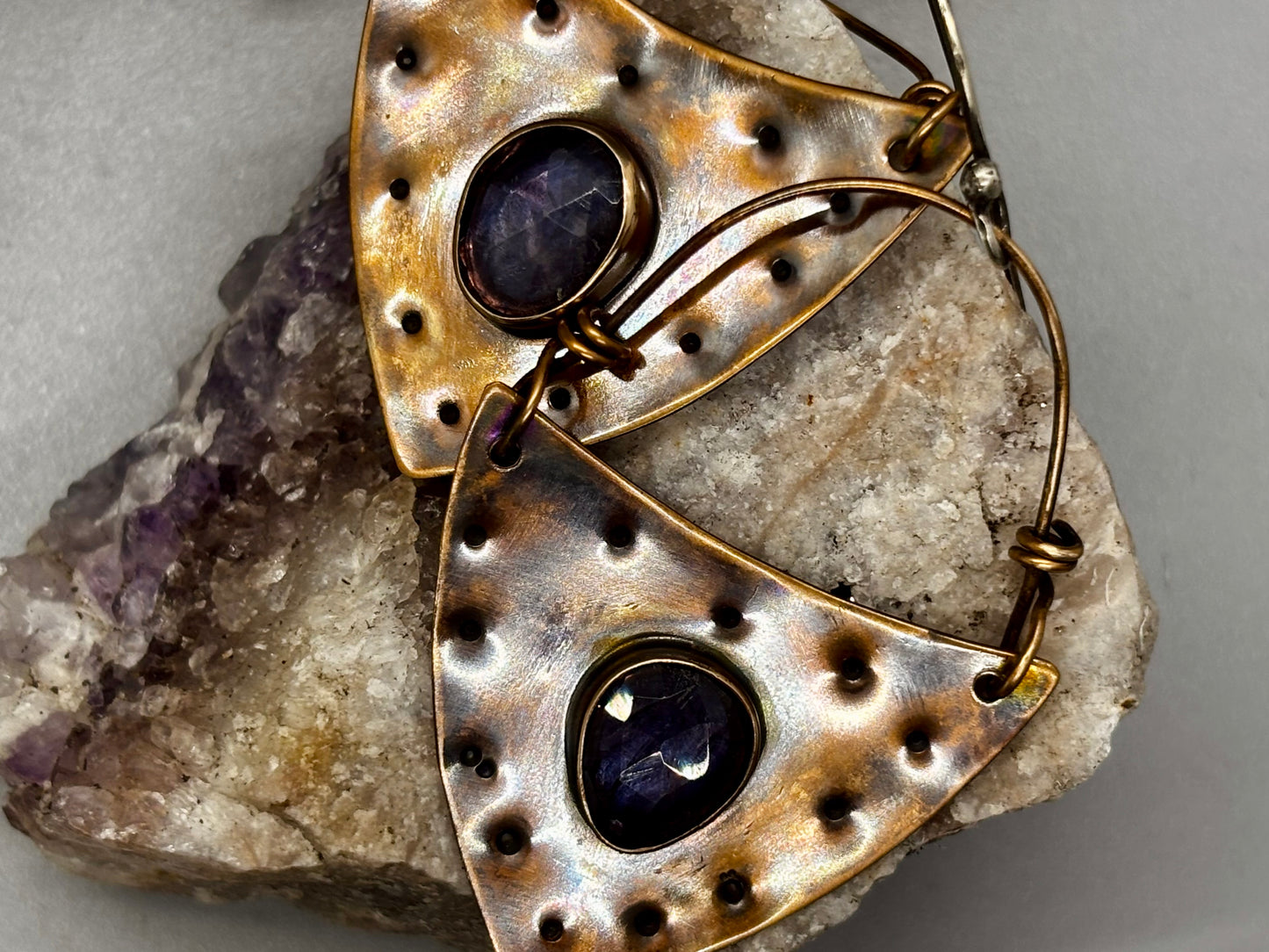 Lolite Bronze and Sterling Silver Earrings