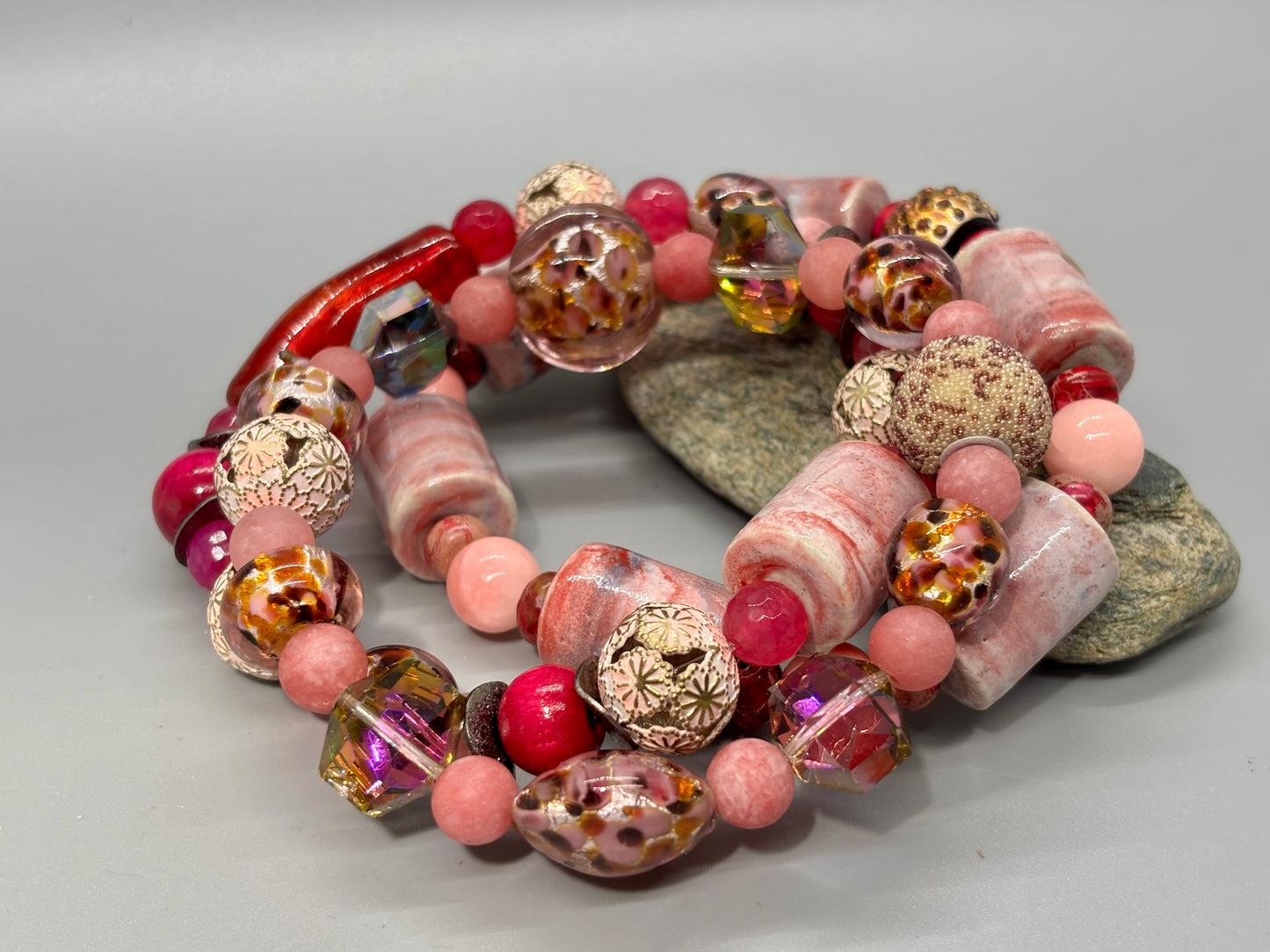 Boho Pink Party Stretch Bracelet Set