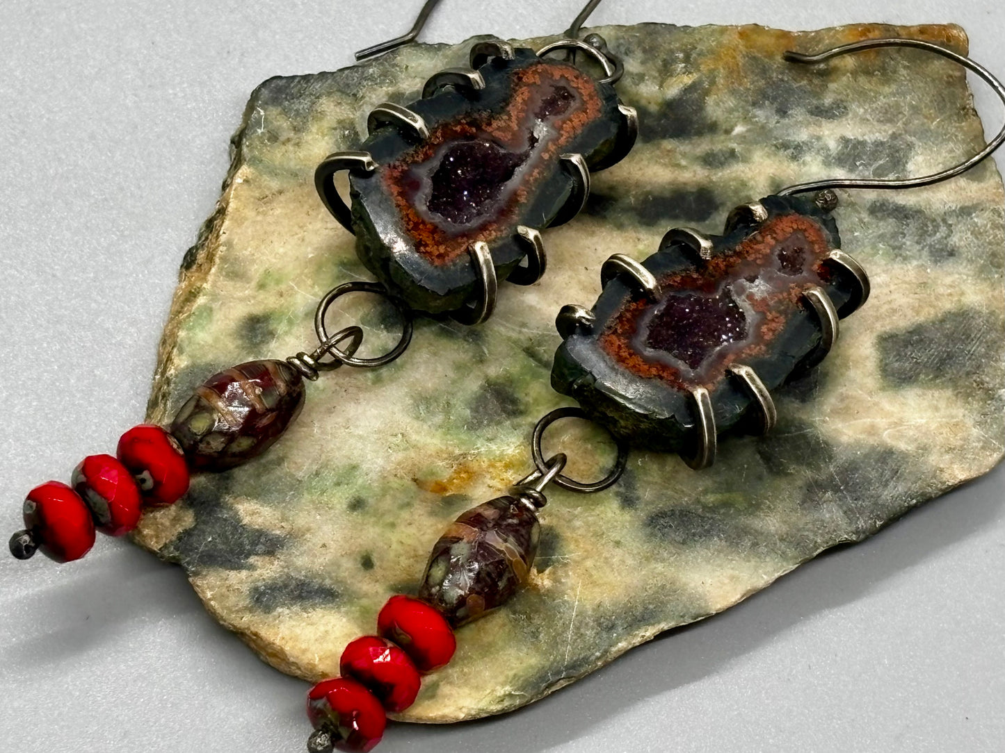 Tabasco Geode Sterling Silver Czech Glass Earrings