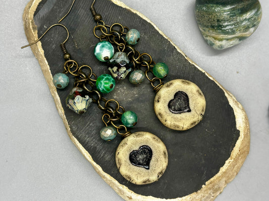 Mint Green Heart Beaded Earrings