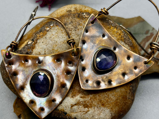 Lolite Bronze and Sterling Silver Earrings