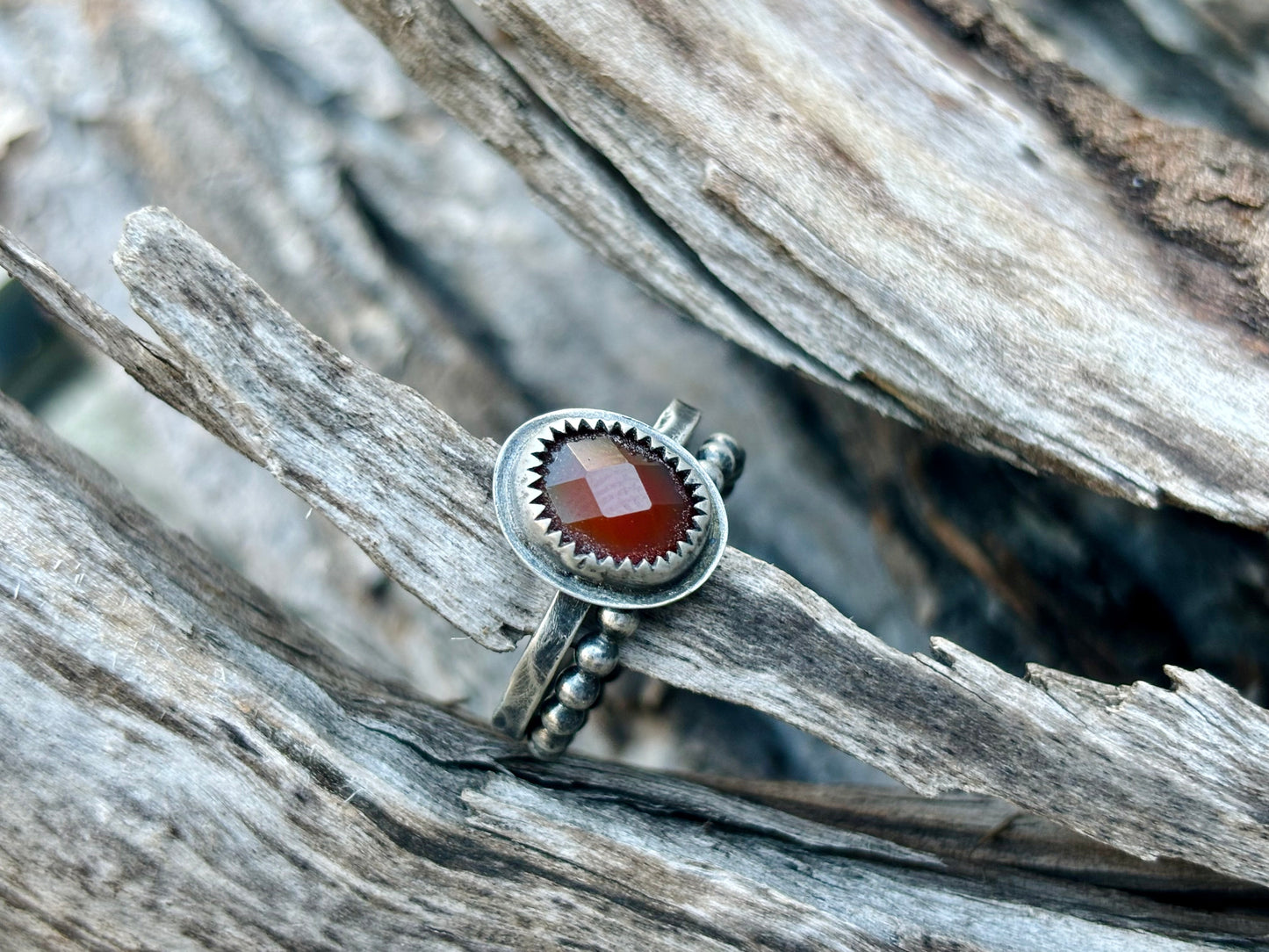 Faceted Carnelian Stacker Ring (Sz. 7.5)