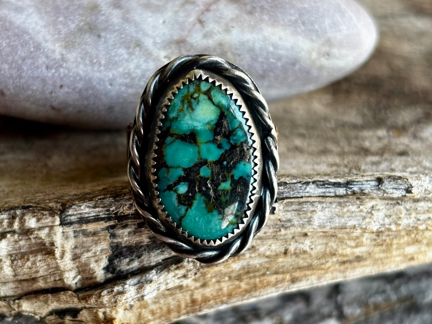 Sterling Silver Copper Hubei Turquoise Adjustable Ring (C)