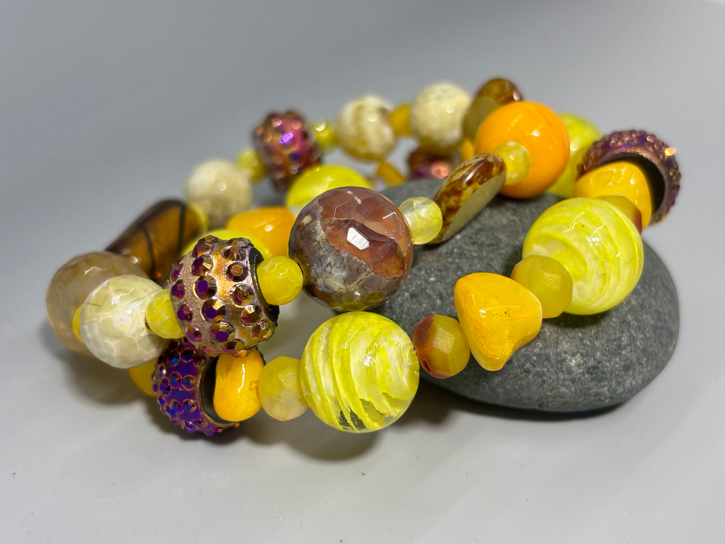 Boho Bright Yellow Stretch Bracelet Set