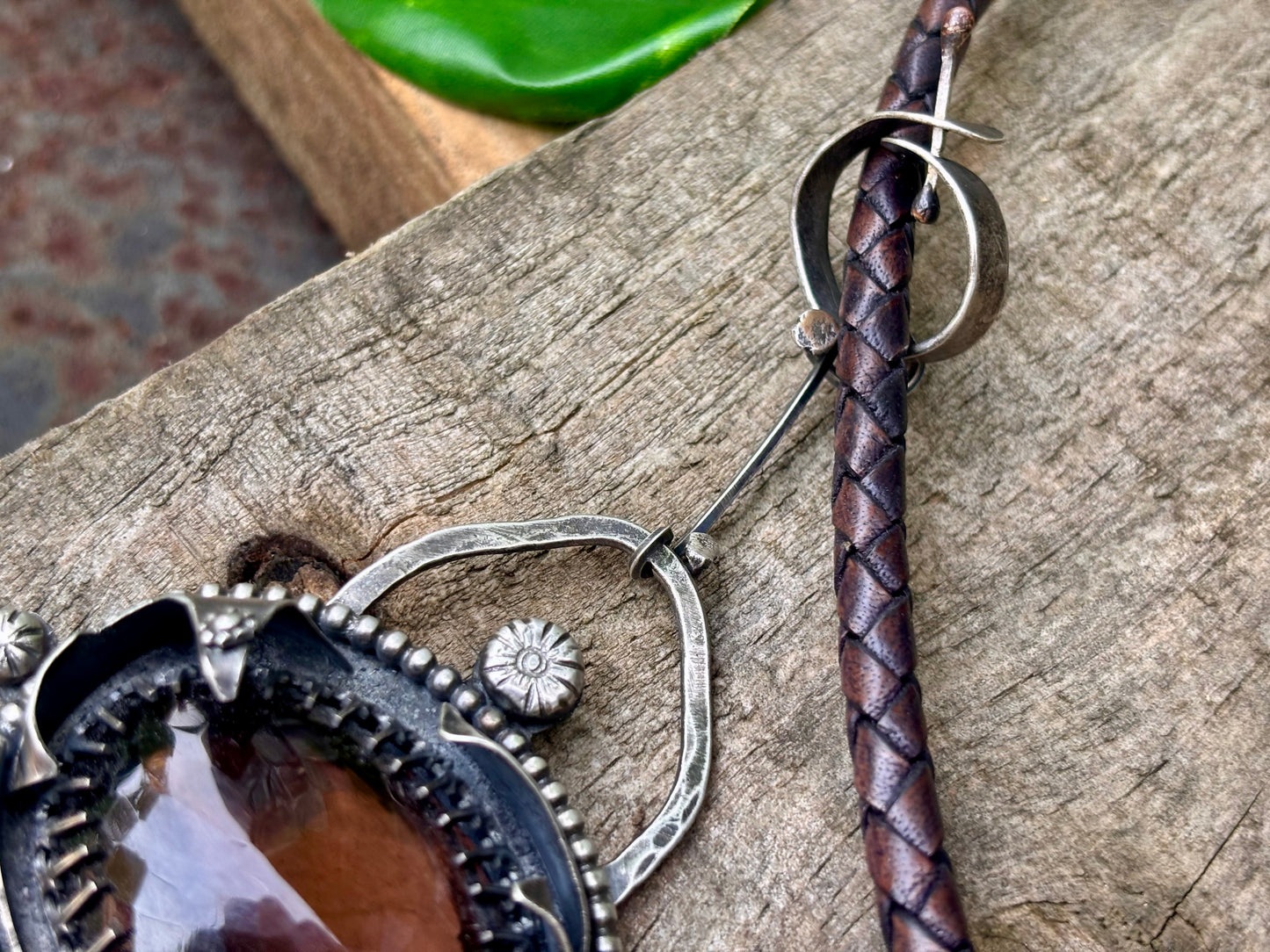 Sterling Silver Smokey Quartz Citrine Amber heart  Choker Necklace