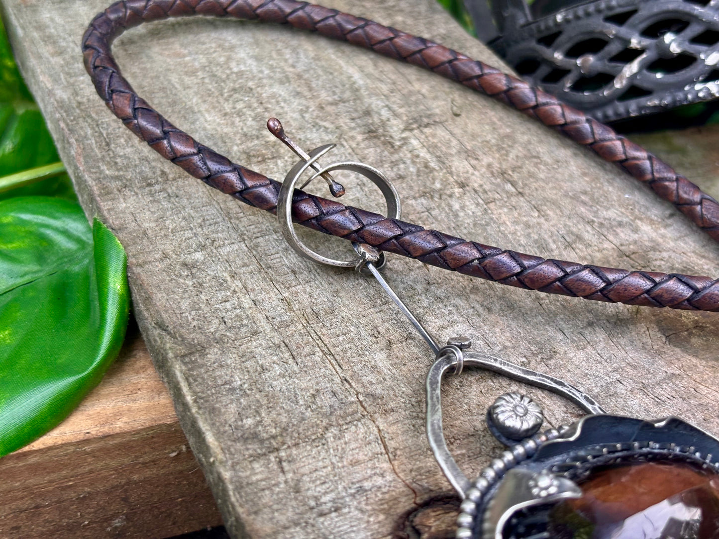 Sterling Silver Smokey Quartz Citrine Amber heart  Choker Necklace