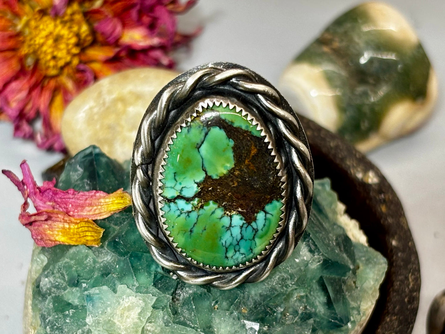 Sterling Silver Hubei Turquoise adjustable Ring # G