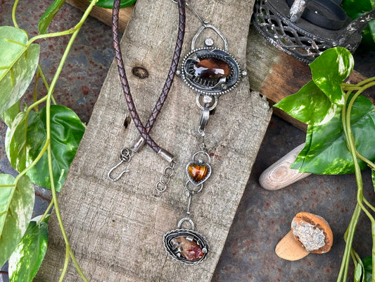 Sterling Silver Smokey Quartz Citrine Amber heart  Choker Necklace