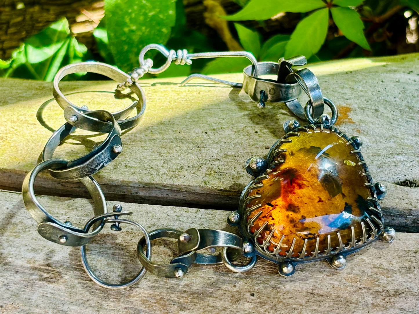 Sterling Silver Amber Heart Bracelet