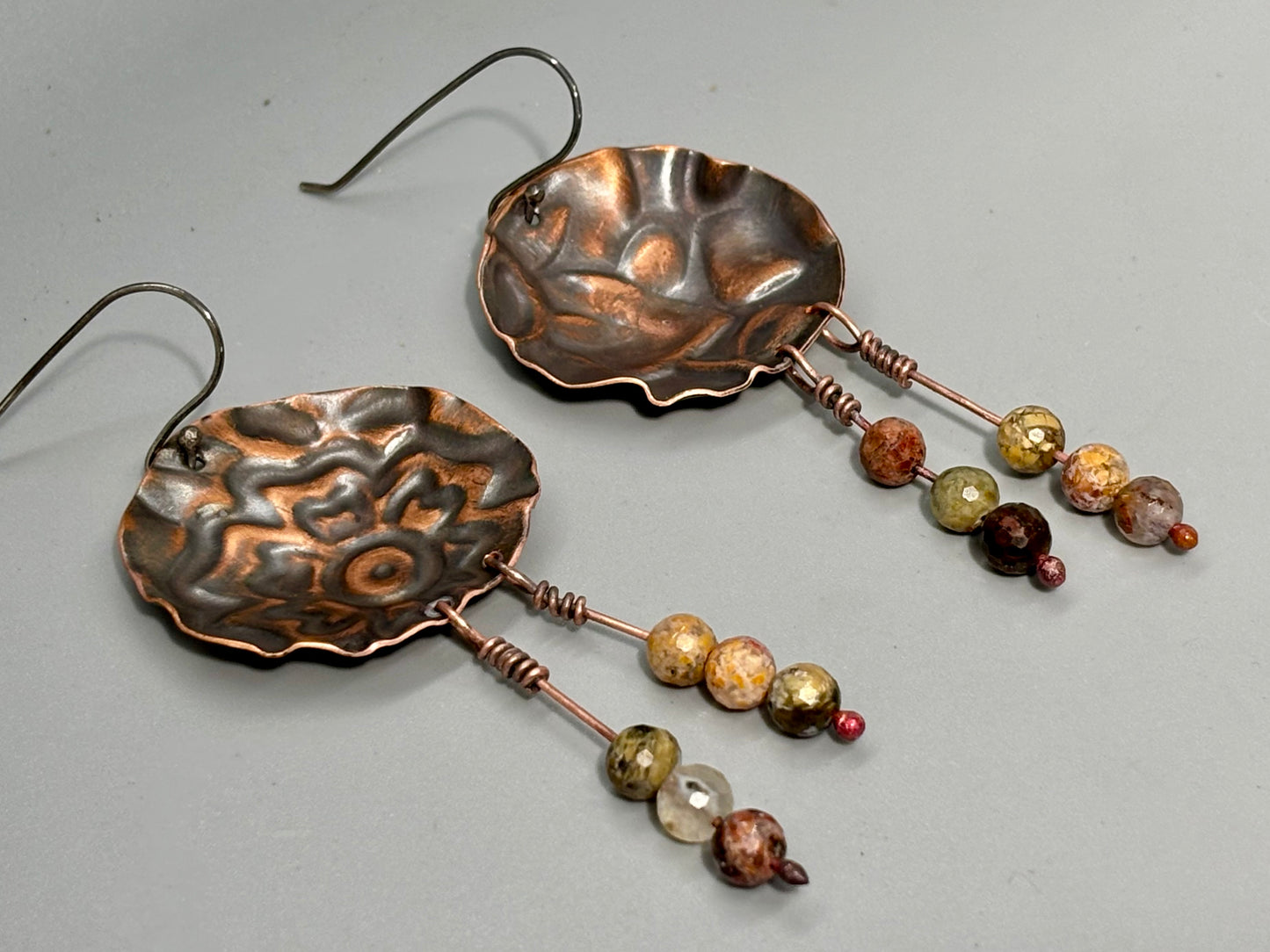 Bohemian Floral Disk Dangle Beaded Earrings # 3
