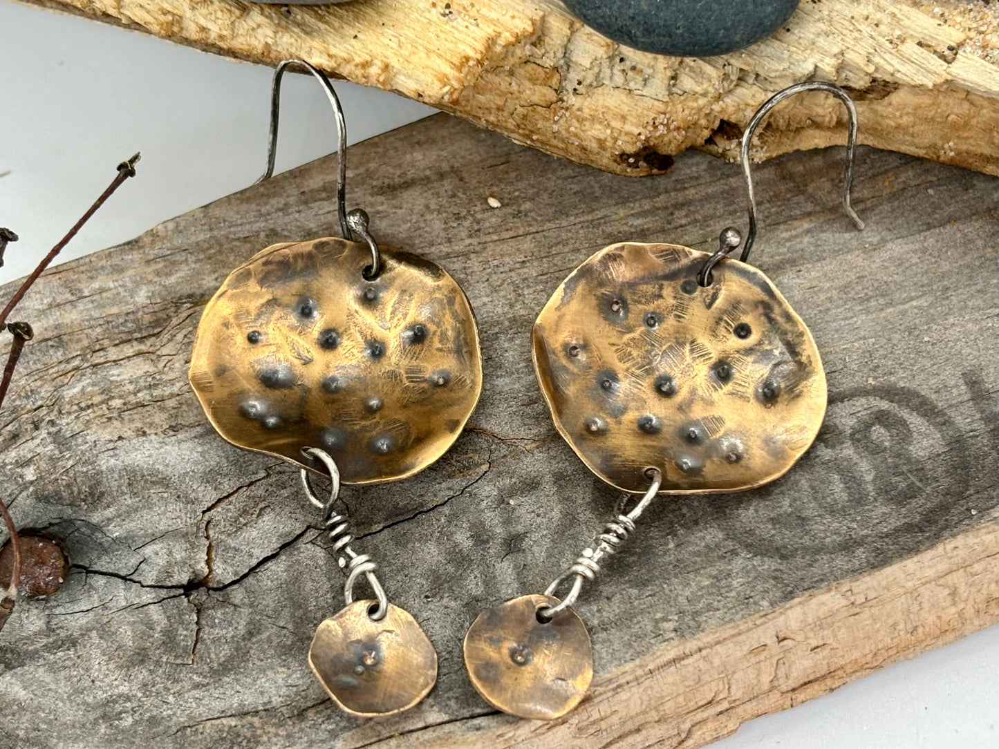 Metal Formed Forged Stamped Dangling Earrings # 3