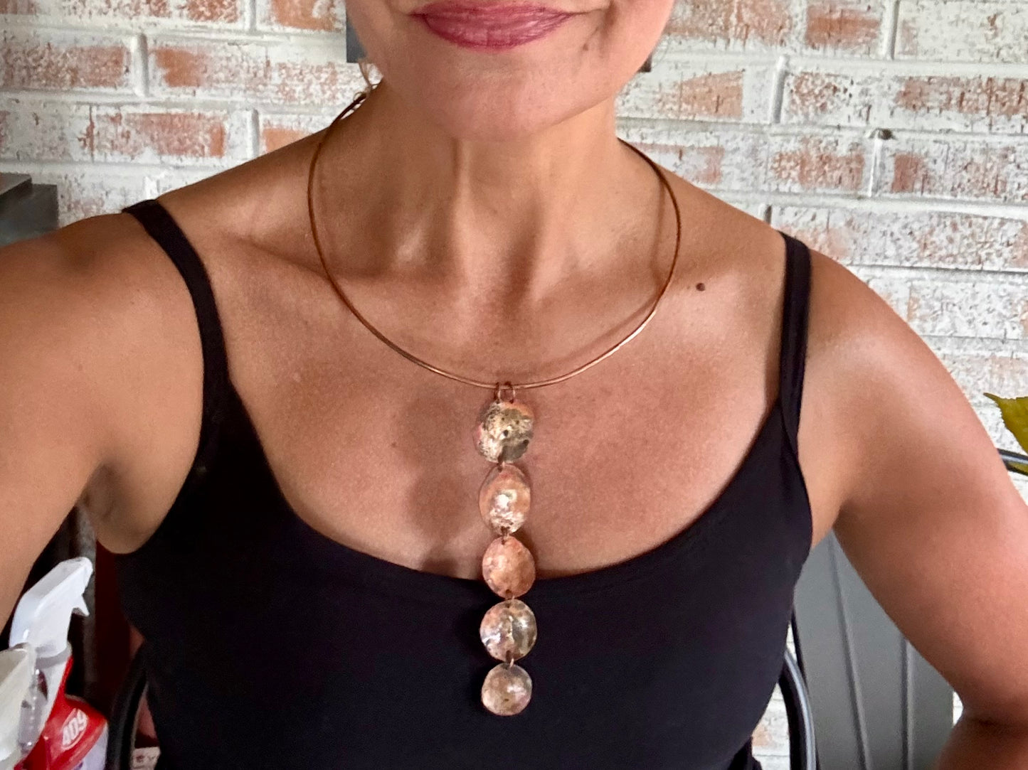Copper Disk Drips of Silver Choker Necklace