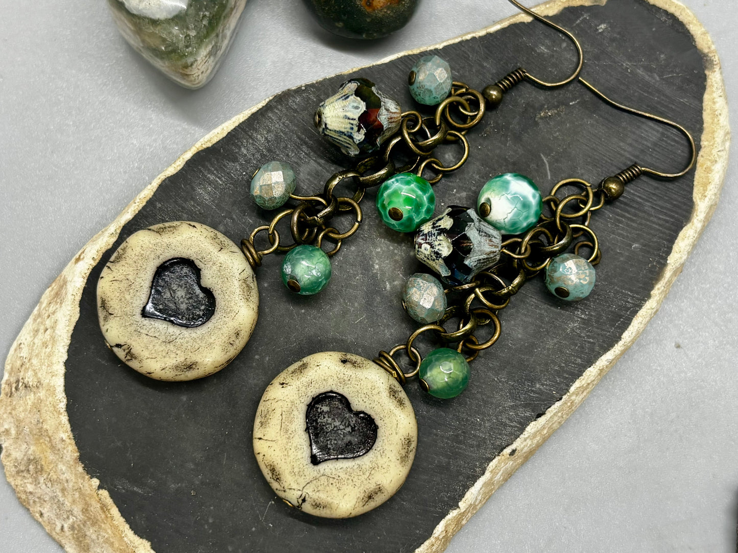 Mint Green Heart Beaded Earrings