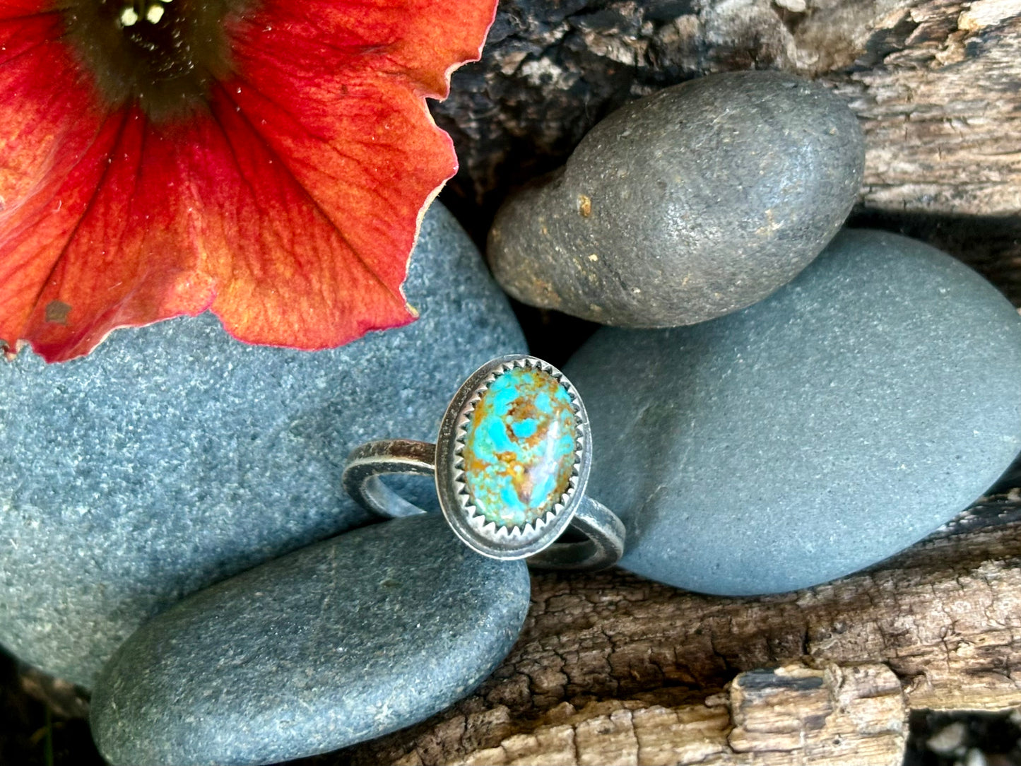 Turquoise Mountain Sterling Stacker Ring (1 piece) Sz. 8