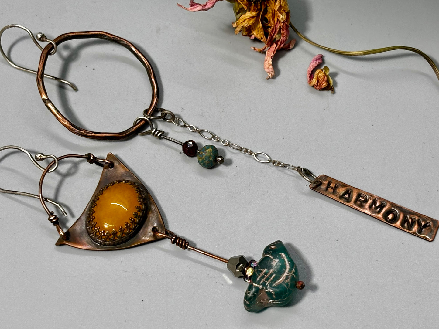 Yellow Jade Green AsymmetricalBirdie Earrings