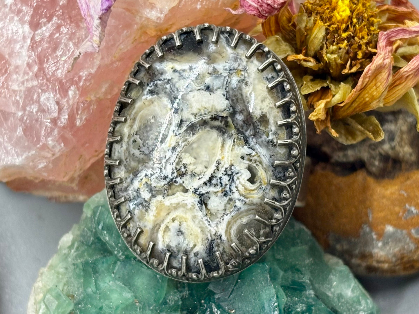 Sterling Silver Crazy Lace Agate Adjustable Ring