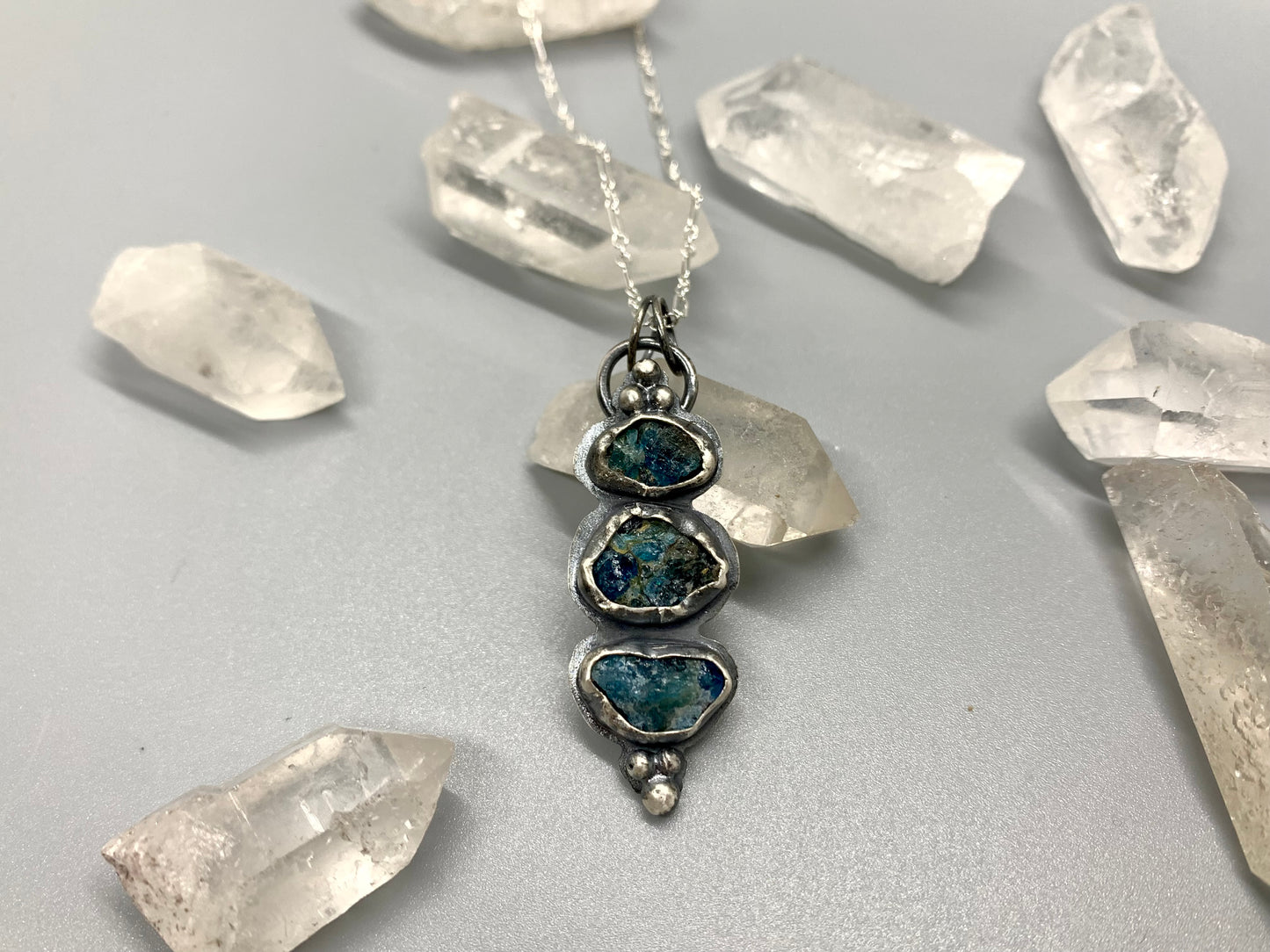 Raw Blue Apatite Sterling Silver Necklace