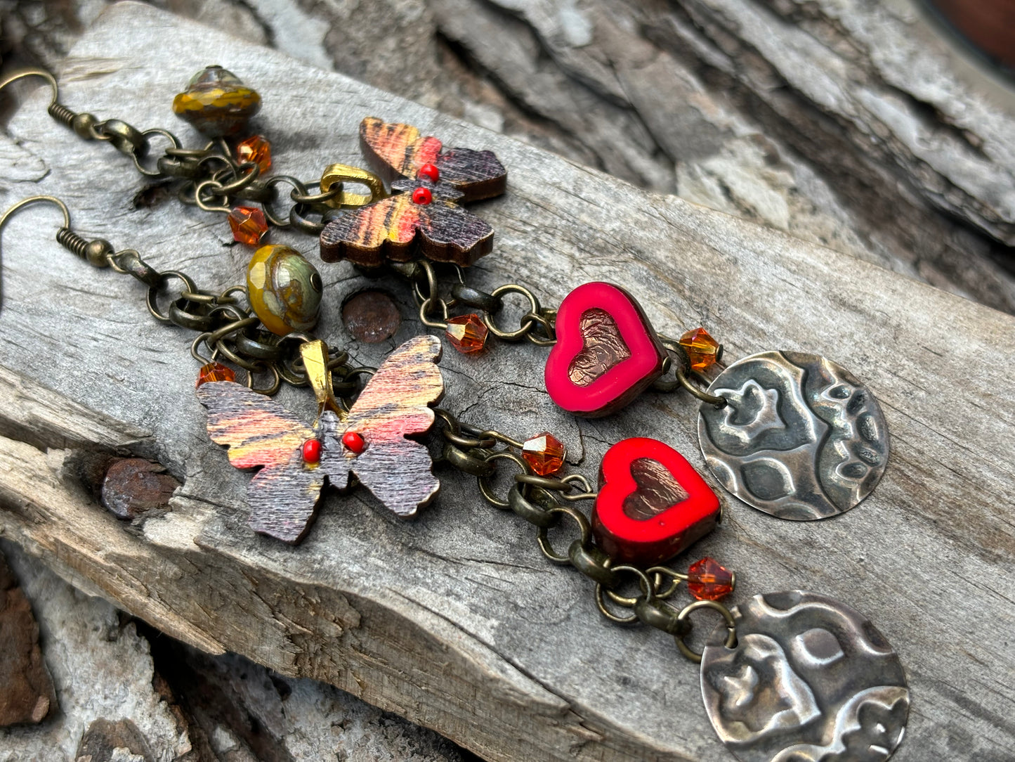 Red Heart Butterfly Charmed Earrings