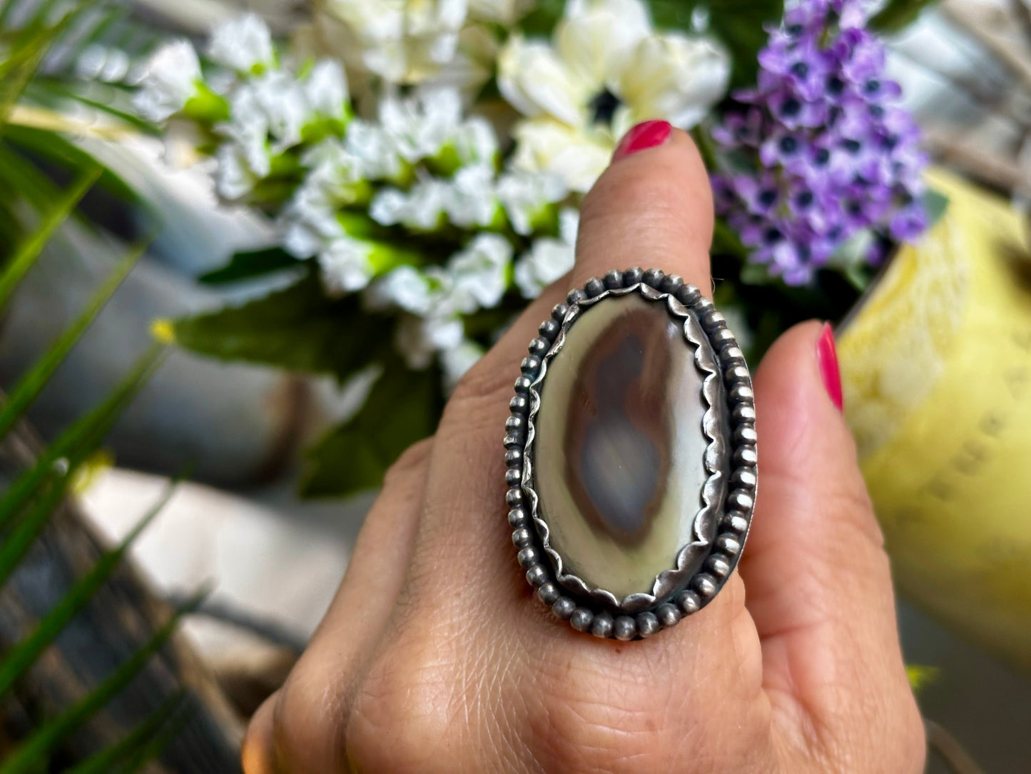 Sterling Silver Imperial Jasper Adjustable Ring