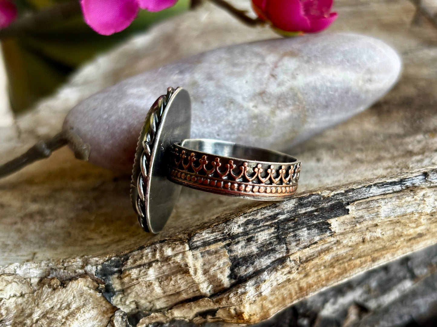 Sterling Silver Copper Hubei Turquoise Adjustable Ring (C)