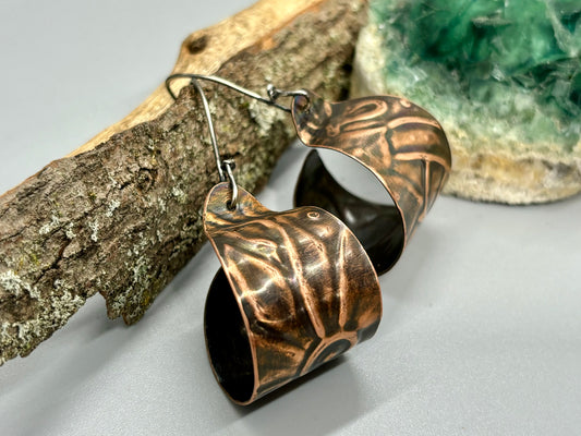 Copper and Sterling Silver Stamped Hoop Earrings
